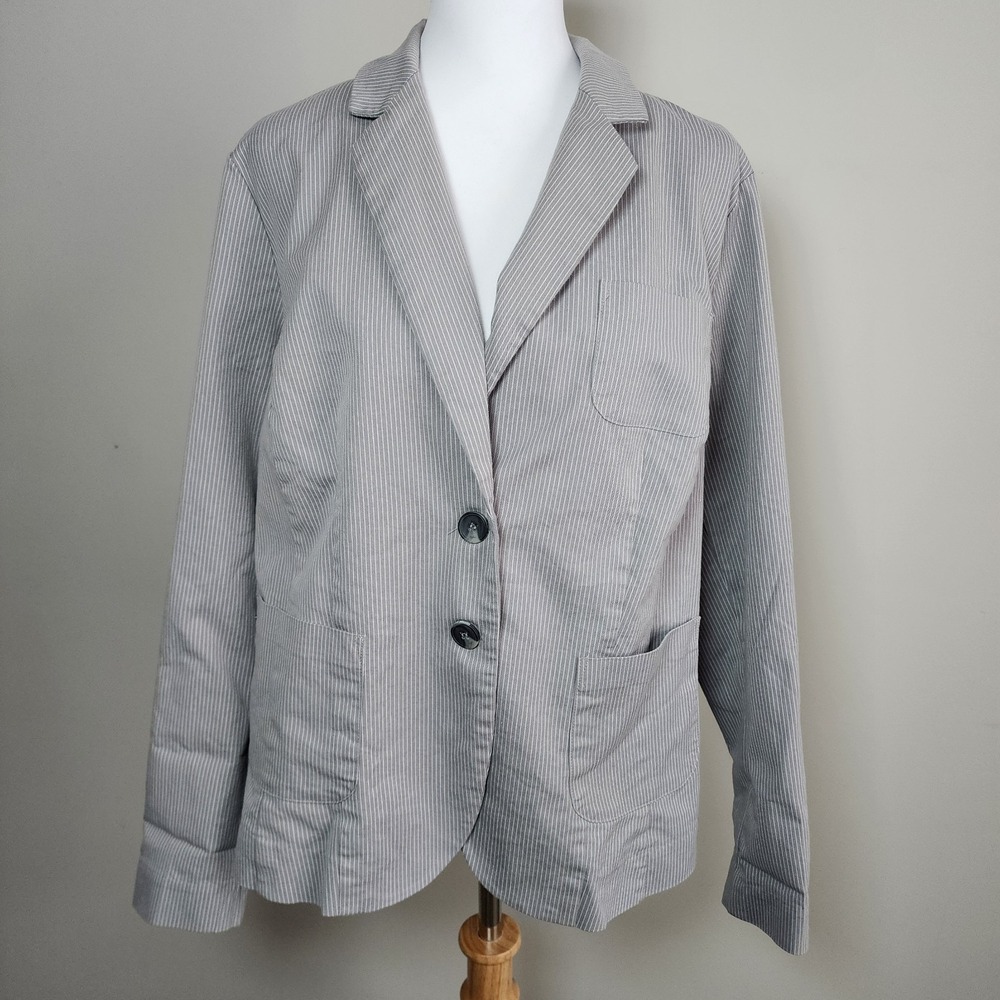 Cotton Ginny Pin Stripe Blazer Womens 1X Grey Summer Preppy Office 44" Chest